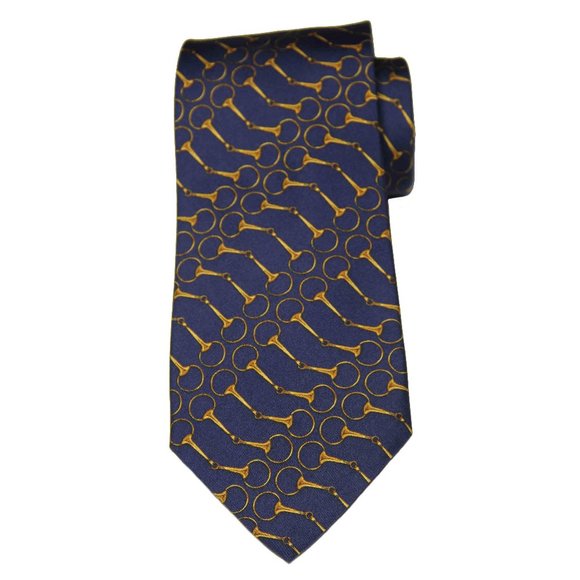 Vintage Brooks Brothers Tie Navy Blue Gold Equestrian Men's - Picture 1 of 1